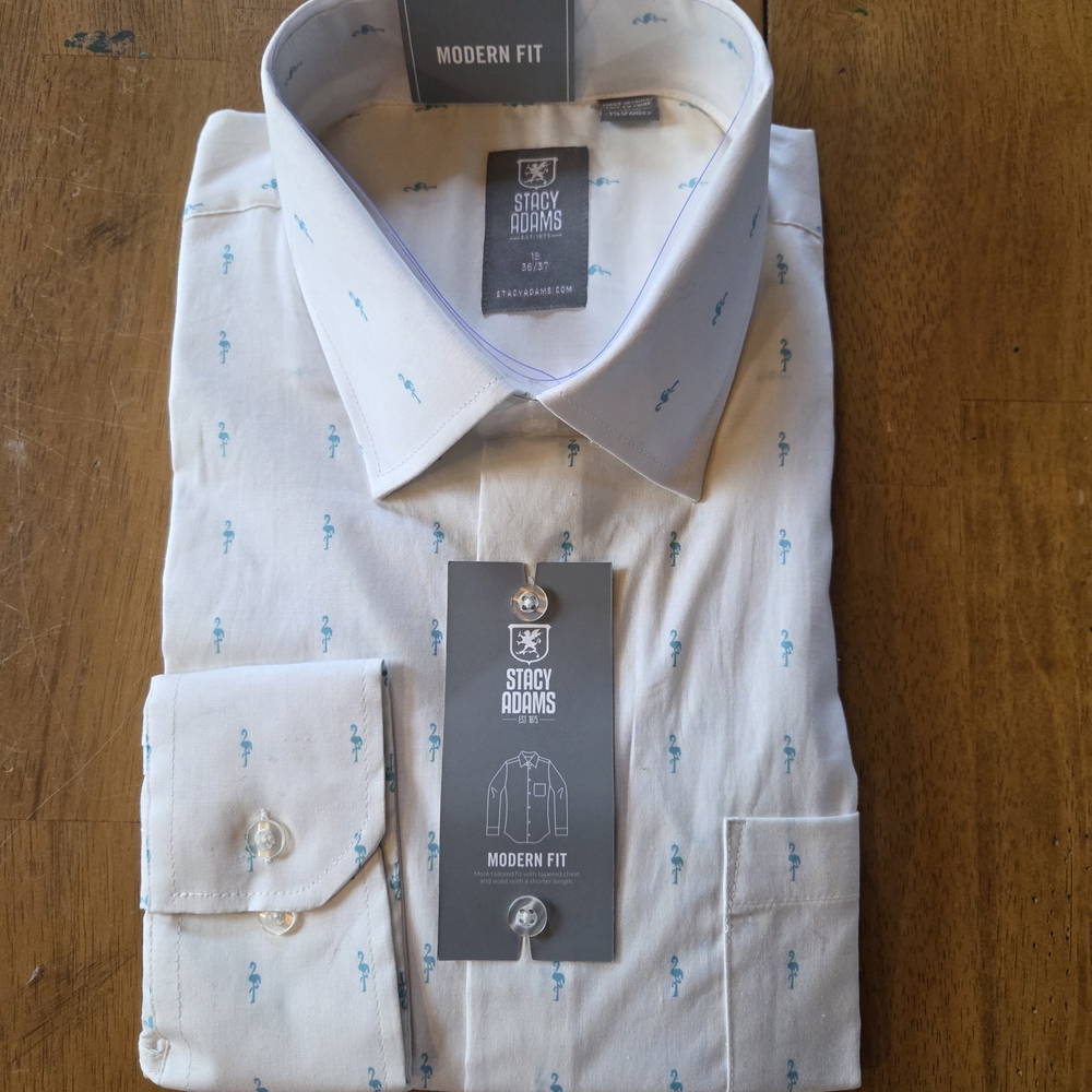 Dress Shirt With Blue Flamingo Design
